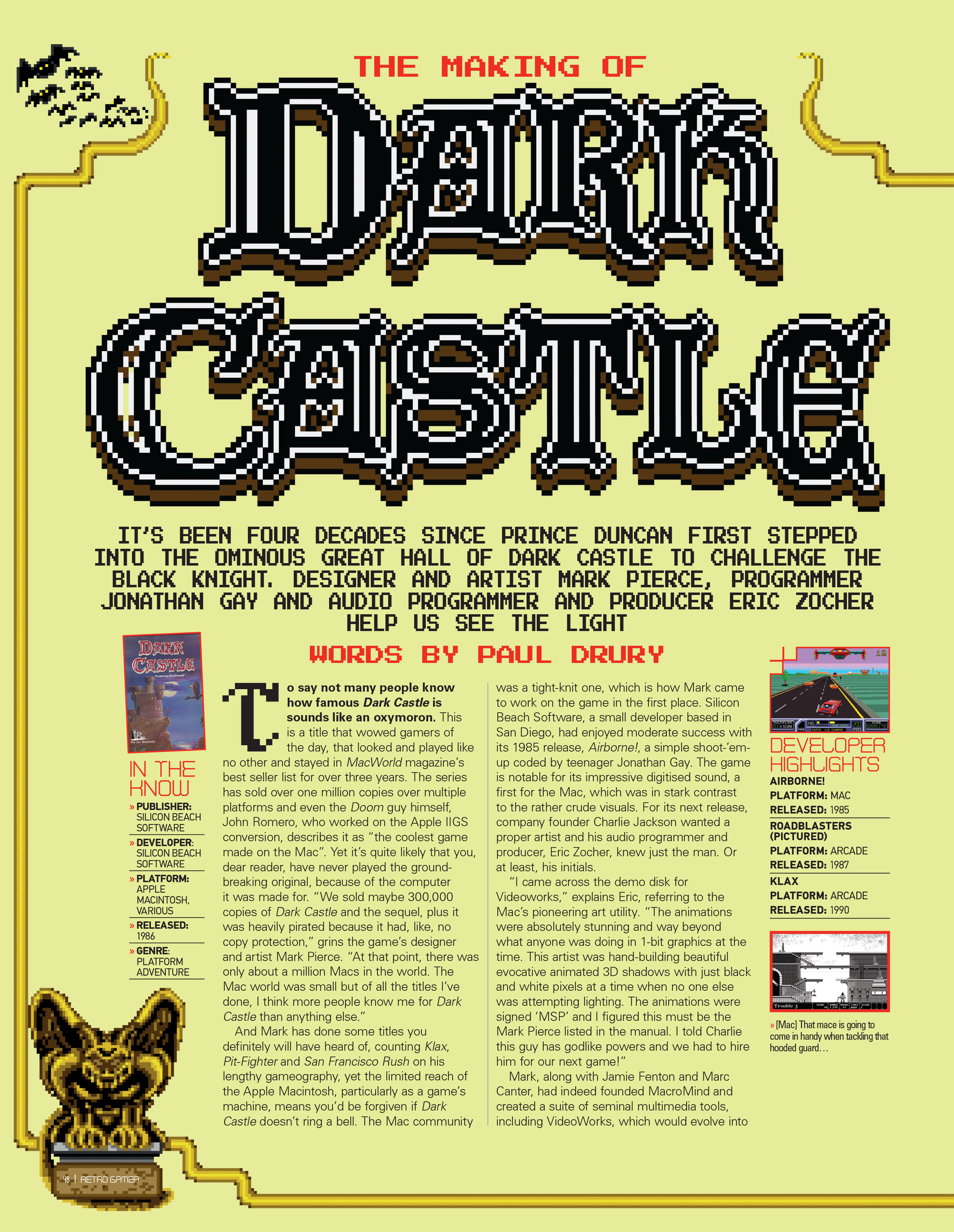 Retro Gamer #283 article page 1: The Making of Dark Castle